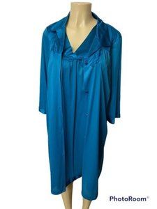 Vanity Fair Made in USA Nightgown Robe Set Medium Nylon Sheer Color Emerald Blue